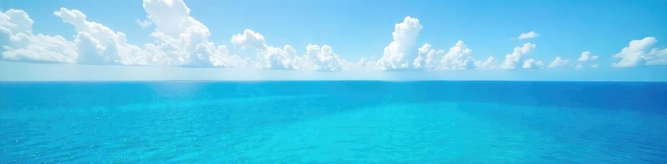 Obraz premium A breathtaking panoramic view of a vast, cerulean ocean stretching to the horizon under a vibrant blue sky Perfect for travel, nature, and serenity themes , aquatic, environment, coastal