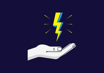 Hand Holding a Stylized Yellow and Blue Lightning Bolt.
