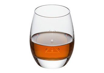 Isolated glass of amber spirits. Bourbon, scotch, whiskey or rum in a crystal glass, no background