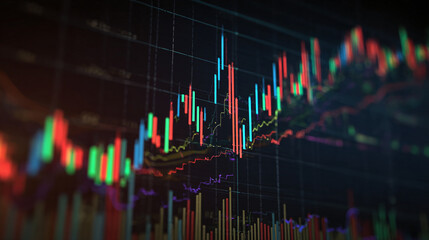 A vibrant representation of a stock chart, demonstrating market trends and financial data