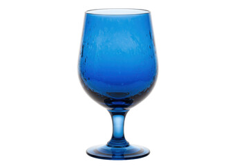 Isolated stemmed goblet with textured glass surface and a blue-colored tone; barware glassware