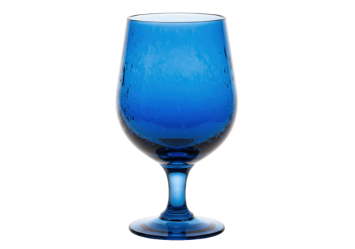 Isolated stemmed goblet with textured glass surface and a blue-colored tone; barware glassware