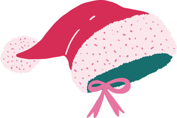 Winter Knit Beanie Hat with Pom Poms Isolated Cute Christmas Doodle Clipart