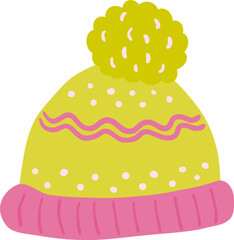 Winter Knit Beanie Hat with Pom Poms Isolated Cute Christmas Doodle Clipart