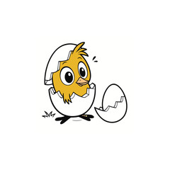 Cute cartoon chick hatching from an egg silhouette isolated on white background