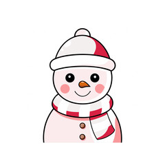 Cute cartoon snowman wearing a hat and scarf silhouette isolated on white background