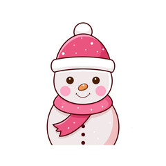 Cute pink snowman character with hat and scarf silhouette isolated on white background