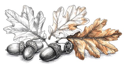 Oak Leaves and Acorns - A Study in Color and Form.