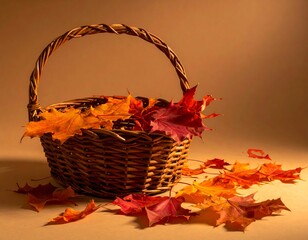 Autumn leaves in a basket, a seasonal still life.