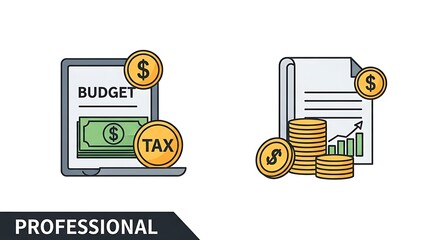 Financial Budgeting and Tax Planning with Coins and Documents.