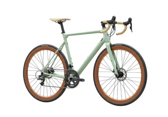 Isolated light green modern road bike with drop bars and disc brakes on no background