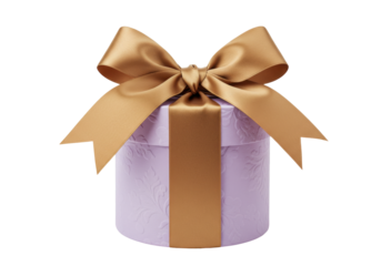 Isolated round gift box with satin bow and ribbon, decorative giftware and packaging present