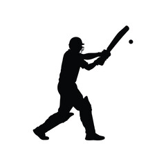 Obraz premium Silhouette of cricket batsman hitting ball with bat against white background