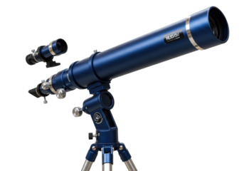 Isolated dark blue telescope for astronomy stargazing science learning hobby no background