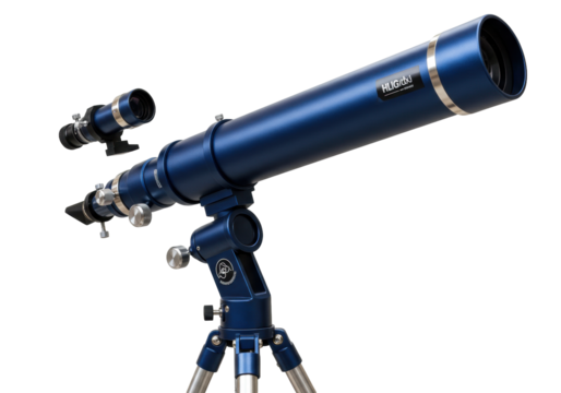 Isolated dark blue telescope for astronomy stargazing science learning hobby no background