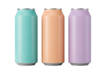 Isolated colorful beverage cans for soda, beer, or juice with a minimalist look for branding