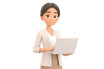 3D Businesswoman Working on Laptop