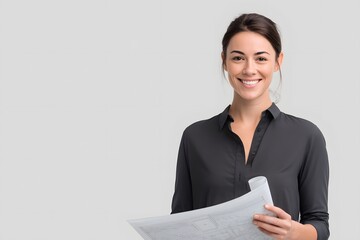 Smiling Female Architect with Blueprints