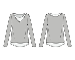 women's active long sleeve top, Fashion Flat Sketch Vector Illustration, CAD, Technical Drawing, Flat Drawing, Template, Mockup.