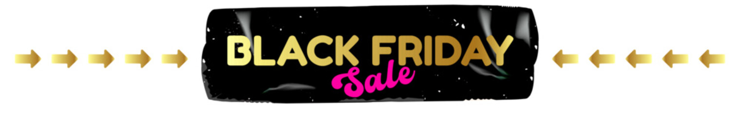 Naklejka premium Black Friday SALE gold and black wide text banner. black friday Price sale sticker, sale sticker, price tag, retro label, sale or discount sticker, promotional badge set, shopping label png