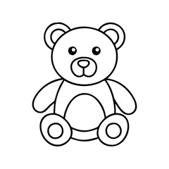 Simple black and white line drawing of a teddy bear sitting down
