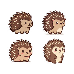 Cheerful hedgehogs in playful poses
