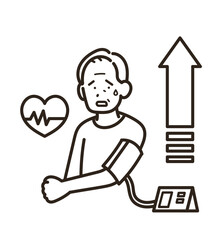 高血圧のシニア世代の男性のイラスト　線画のみ
