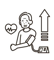 高血圧のシニア世代の男性のイラスト　線画のみ