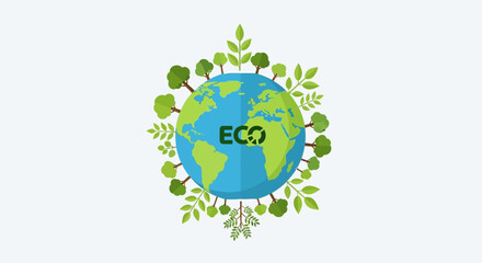 Earth with trees and leaves around it and the word ECO