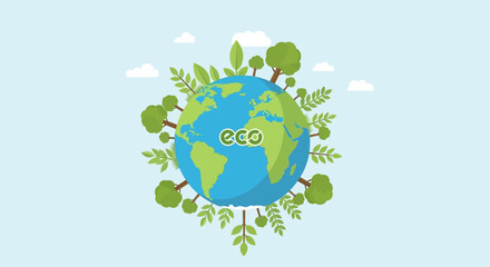 Earth with trees and leaves with eco in text