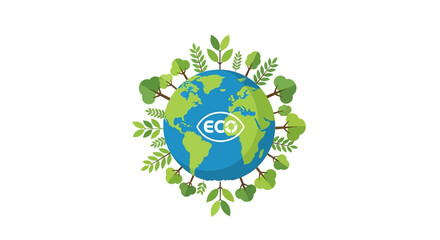Earth encircled by trees and plants with ECO logo