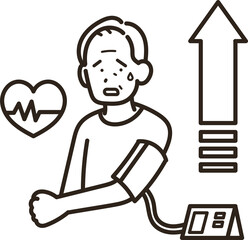 高血圧のシニア世代の男性のイラスト　線画のみ