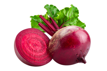 Fresh red beetroot with green leaves isolated on transparent background