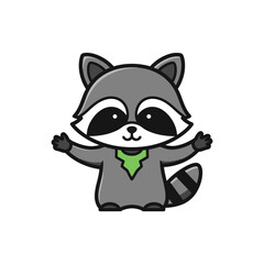Cheerful cartoon raccoon giving a hug