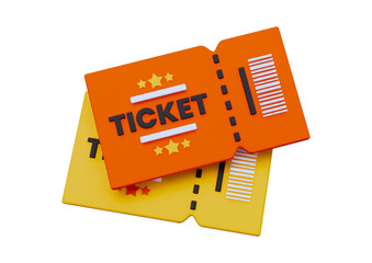 Two tickets, one orange and one yellow, isolated on transparent background