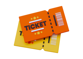 Two tickets, one orange and one yellow, isolated on transparent background