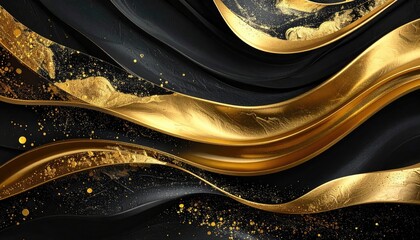 Elegant gold waves artfully contrasted against a dark background. The luxurious design evokes a sense of opulence and sophistication