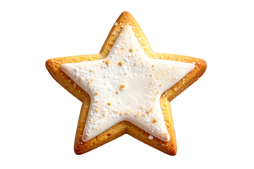Star sugar cookie with golden brown baked surface, delicious sweet snack and dessert treat