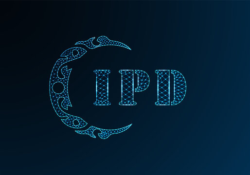 Low poly letter logo IPD design. IPD letter logo low poly vector design on blue color gradient background. IPD logo low poly design