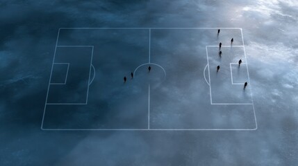 Aerial View of a Tactical Play Diagram on a Chalk Soccer Field with Players