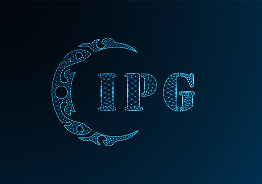 Low poly letter logo IPG design. IPG letter logo low poly vector design on blue color gradient background. IPG logo low poly design