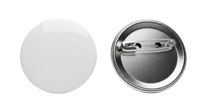 Blank white button badge isolated on transparent background