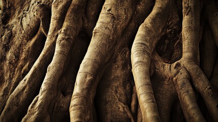 Intricate patterns of ancient tree roots create a natural sculpture highlighting the raw beauty of natures architecture with rustic appeal