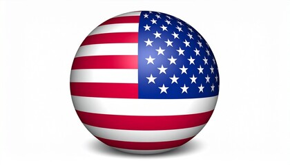 “Spherical object wrapped in American flag design with blue field of stars and red and white stripes”
