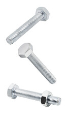 falling soaring threaded bolts, isolated on white background