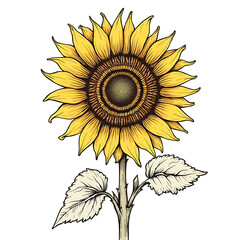 Fototapeta premium Bright Yellow Sunflower with Large Petals and Detailed Center in Artistic Style