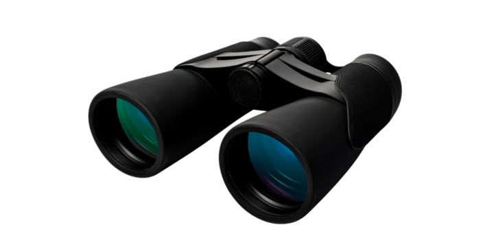 Black Binoculars with Blue and Green Lens Coatings