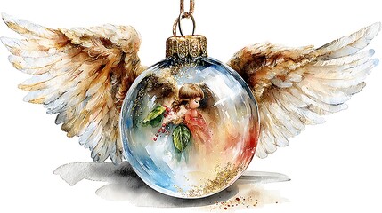 Watercolor masterpiece: Close-up illustration of a vintage glass Christmas ornament Watercolor Hygge and Hearth Whimsical Woodland Storybook