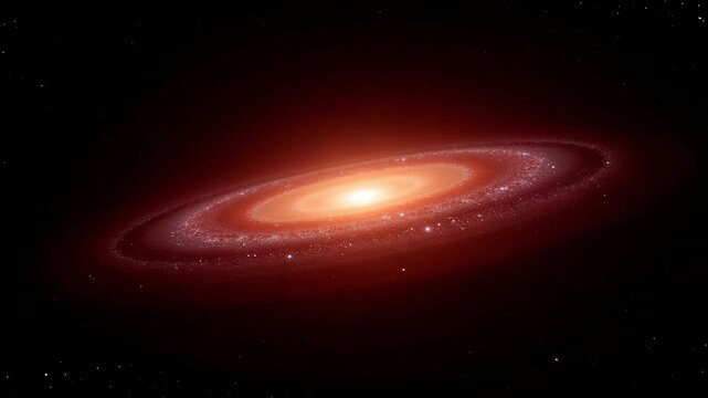 Stunning cosmic spiral galaxy animation unfolding in deep space with vibrant orange hues, perfect for captivating space exploration and science visuals