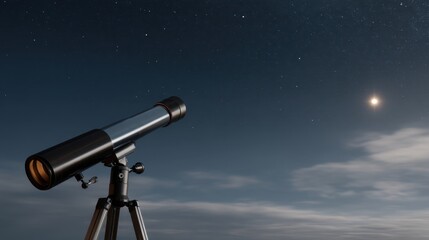 High-Quality Telescope with Eyepiece for Observing Stars in a Clear Night Sky